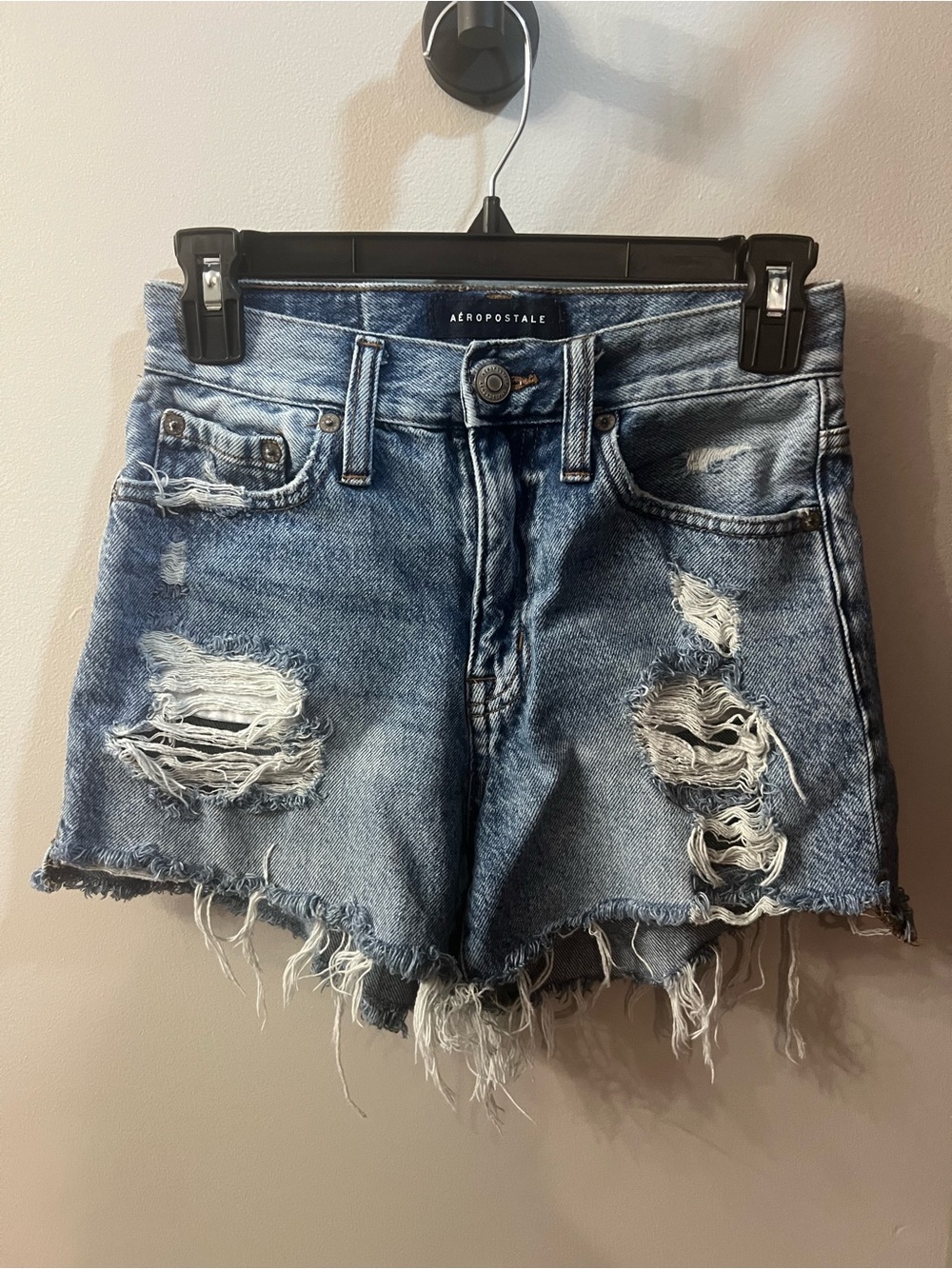 Aeropostale Distressed Denim Cutoff Shorts - Light Blue